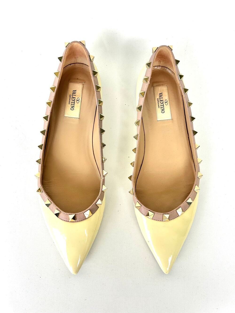 Valentino Garavani Rockstud Ballet Flats Cream Ivory Patent Leather 39 Yellow 9